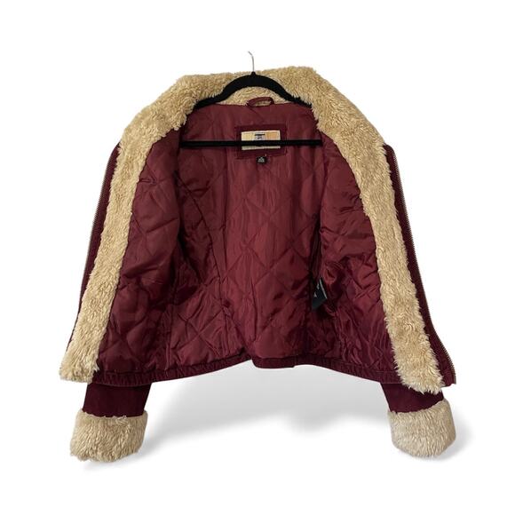 Vintage Y2K Big Chill Corduroy Aviator Jacket Burgundy Red Fur Women’s M - Picture 10 of 10